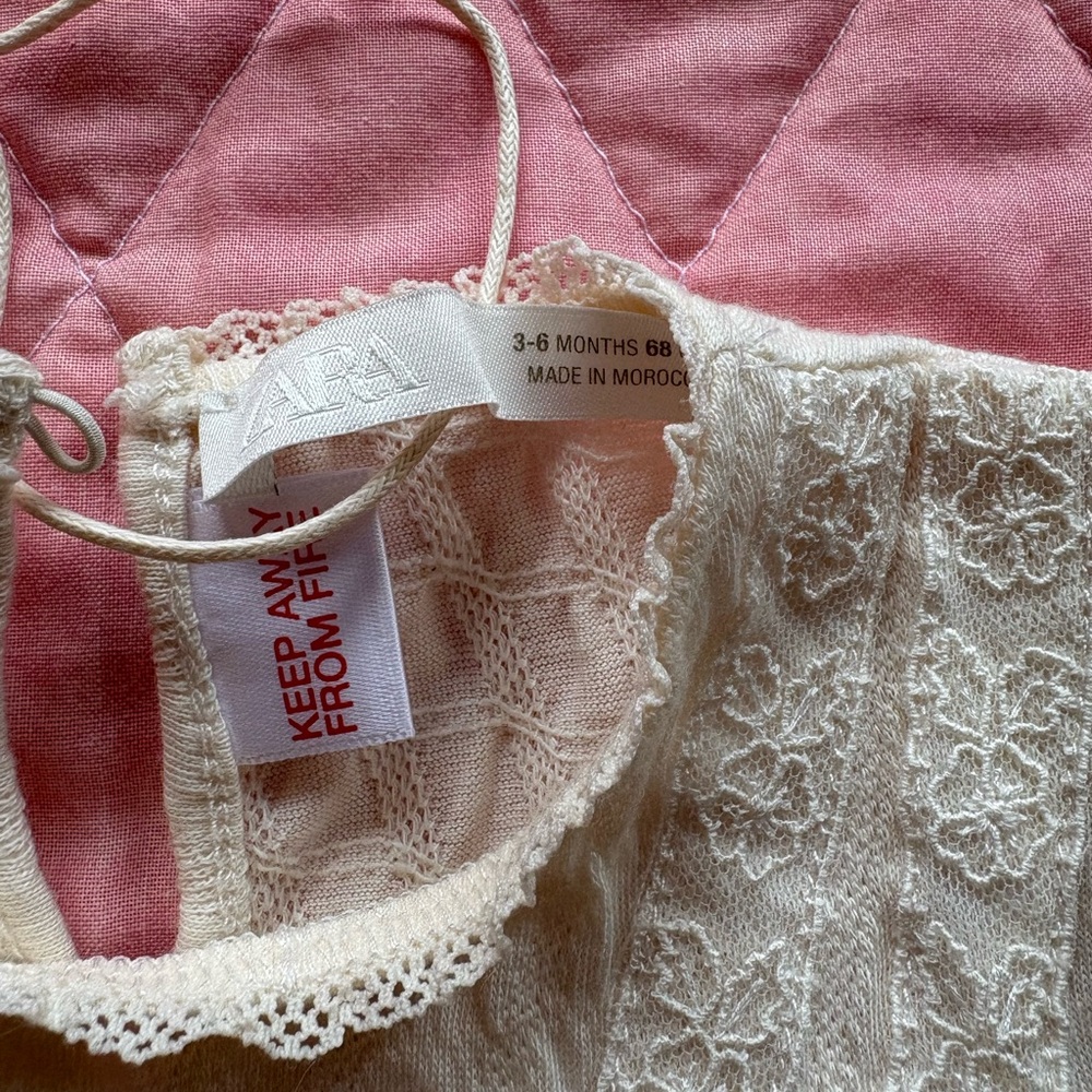 Zara new 3-6 months Cream Lace Long Sleeve Baby One Piece - Picture 3 of 5